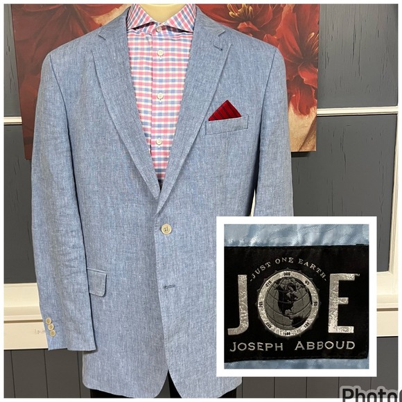 Joseph Abboud Linen Blazer Jacket Sport Coat Mens 48L Long Slim Fit Blue - Picture 1 of 12